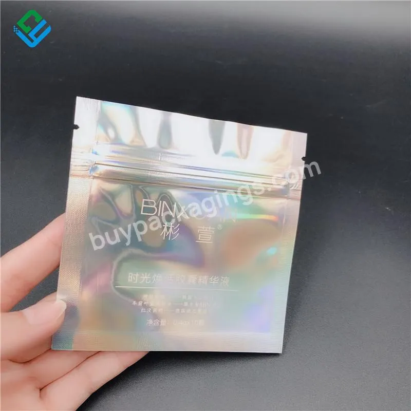 Custom Hologram Iridescent Small Bag Glitter Cosmetic Sample Sachet Mylar Packaging Bags Holographic Zipper Pouch