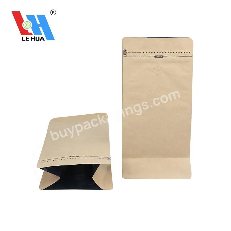 Custom Kraft Paper Stand Up Coffee Bag With Air Release Valve And Reusable Side Zipper Flat Bottom Coffee Pouch