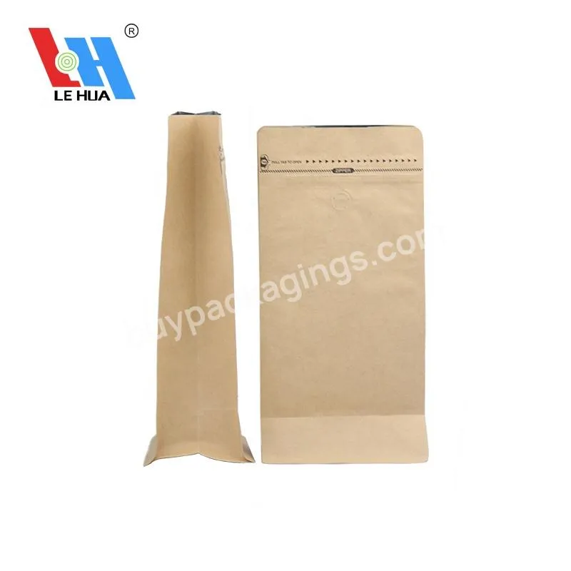 Custom Kraft Paper Stand Up Coffee Bag With Air Release Valve And Reusable Side Zipper Flat Bottom Coffee Pouch