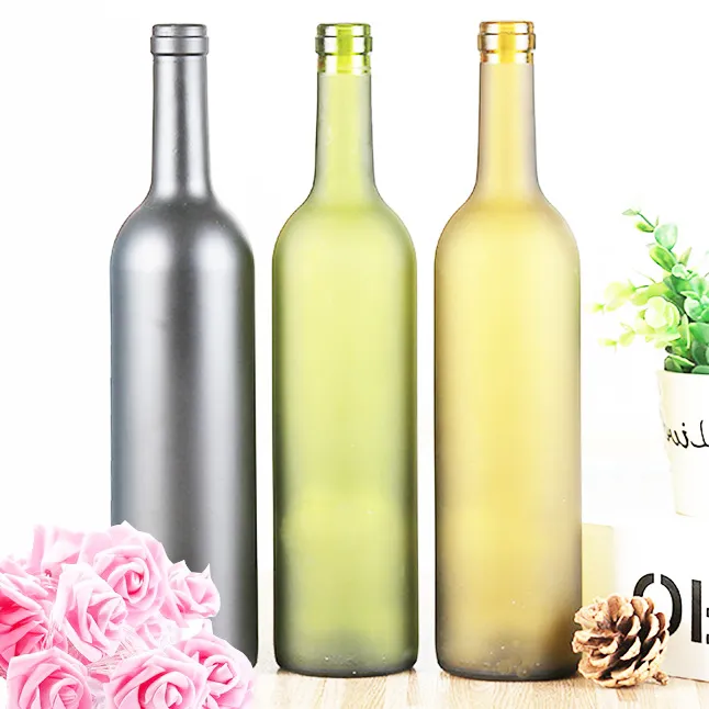 Custom Label 187ml 200ml 375ml 500ml 750ml 1500ml Red Wine Whisky Stoppers Cork Cap Bottles Green Frost Clear Glass Wine Bottle