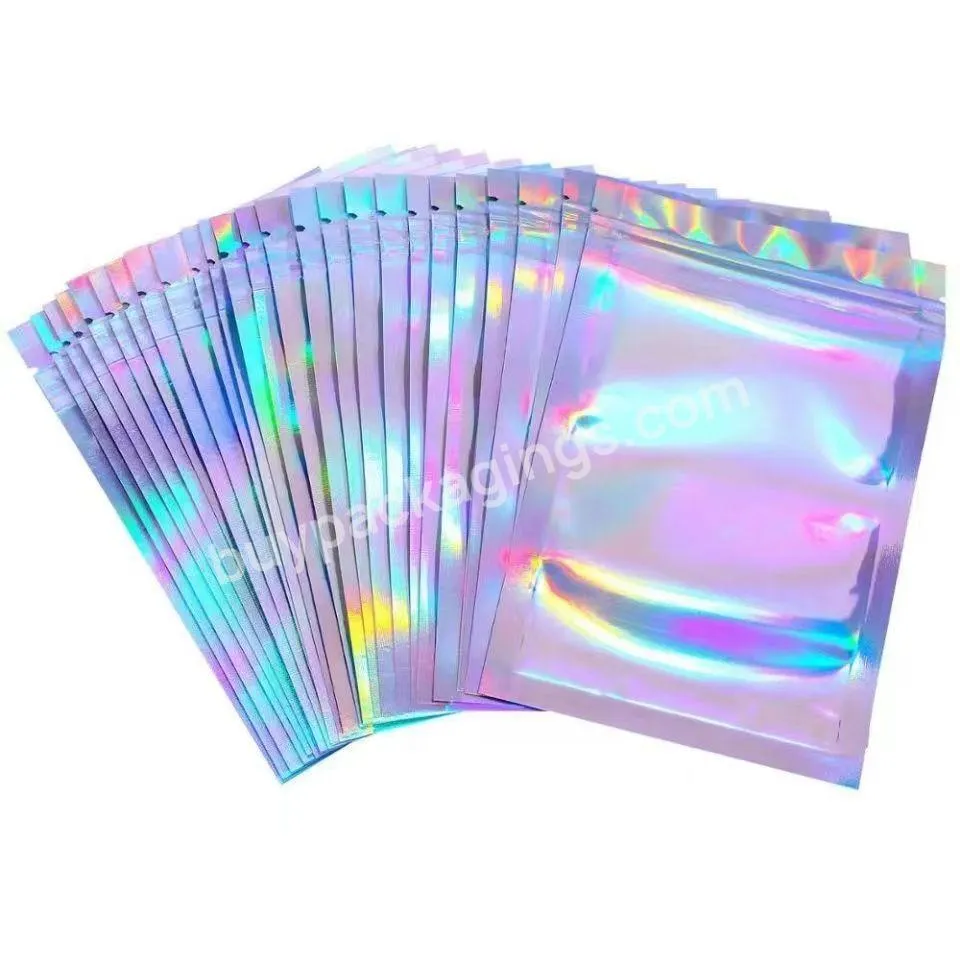 Custom Laser Film Packing One Side Clear Stand Up Pouch Holographic Cosmetic Bag