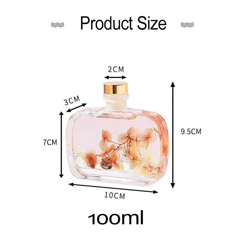 Custom Logo 100ml Glass Perfume Reed  Bottle Aromatherapy Square Shape Glass Bottles With Press Cork