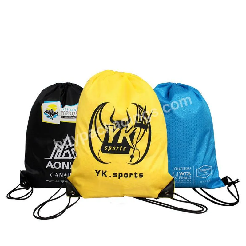 Custom Logo Black Drawstring Printed Polyester Sport Gym Bags Training Gymsack Polyester Waterproof Drawstring Bag With Logo