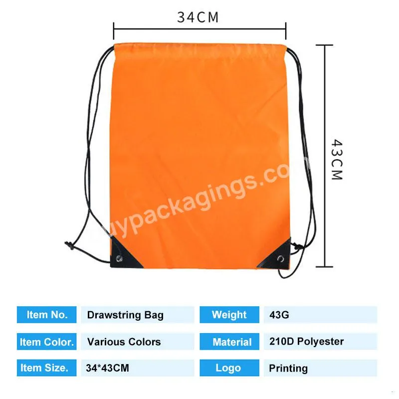 Custom Logo Black Drawstring Printed Polyester Sport Gym Bags Training Gymsack Polyester Waterproof Drawstring Bag With Logo