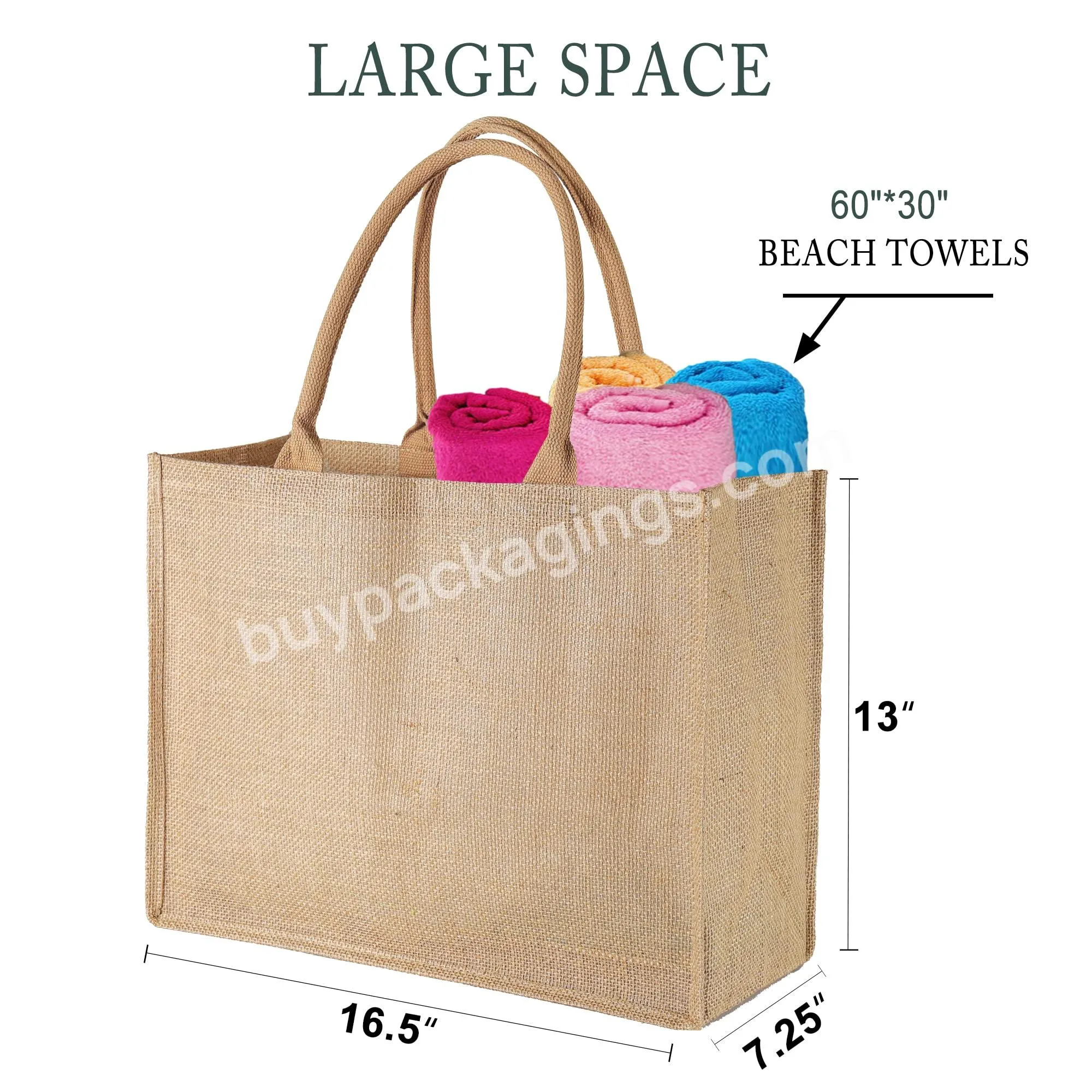 Custom Logo Bulk X-large Inner Zipper Pocke Cotton Handles Blank Burlap Jute Tote Bags