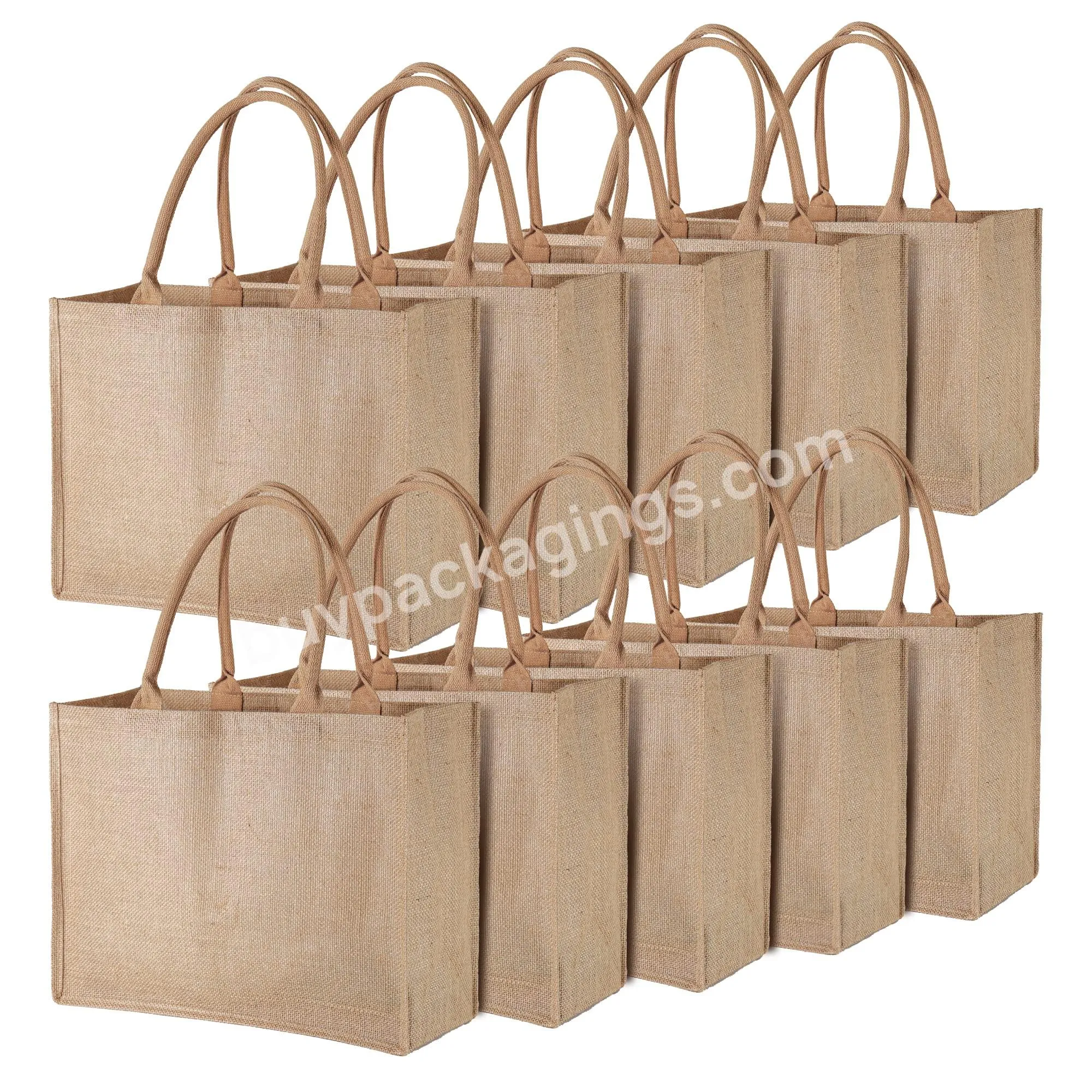 Custom Logo Bulk X-large Inner Zipper Pocke Cotton Handles Blank Burlap Jute Tote Bags