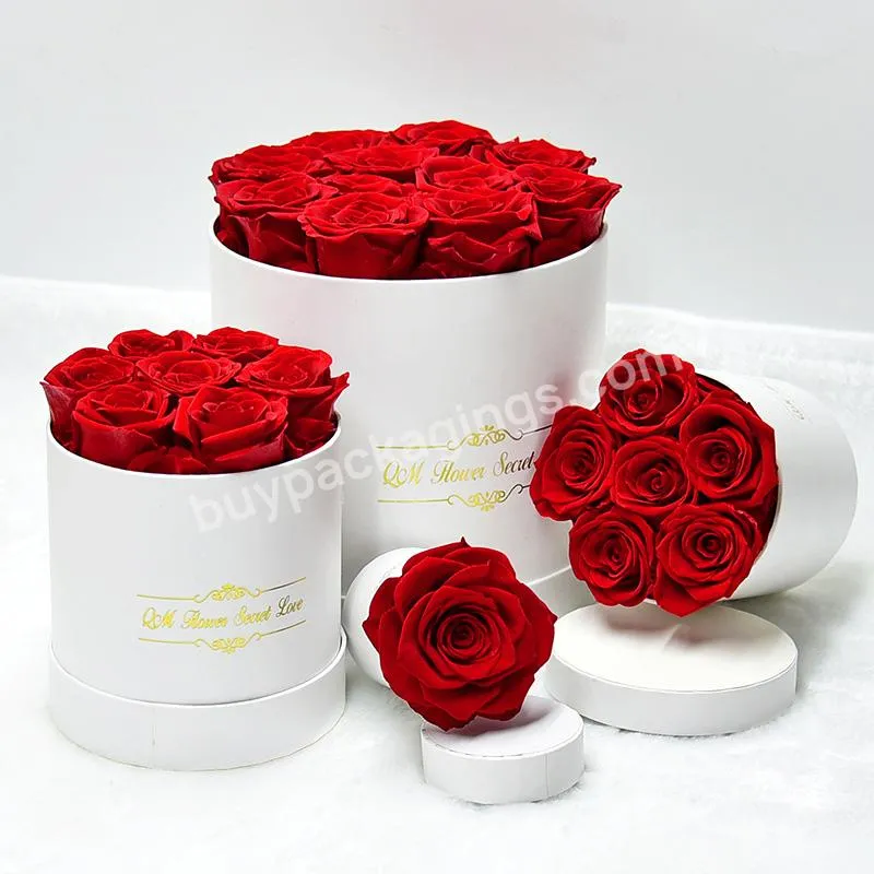 Custom Logo Cardboard I Love Mom White Round Rose Flower Gift Box With Ribbon
