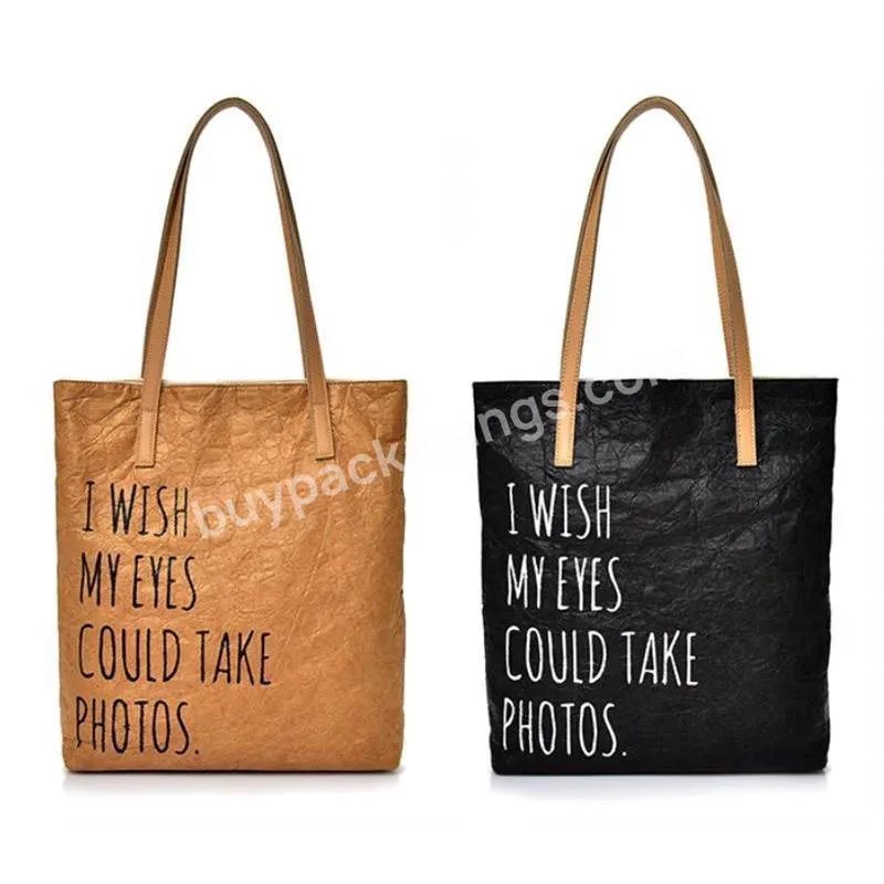 Custom Logo Eco Friendly Dupont Brown Paper Handbag Durable Waterproof Reusable Washable Tyvek Kraft Paper Shopping Tote Bags