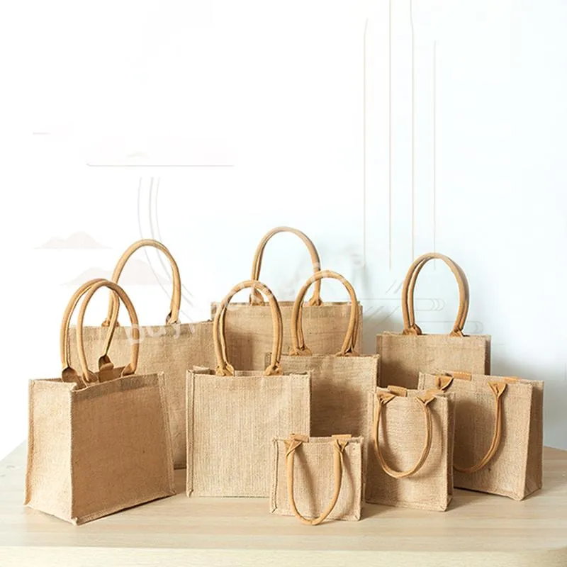 Custom Logo Eco-friendly Reusable Burlap Grocery Bag Women Shopping Gifts Tote Bag Natural Jute Wholesale Tote Bags