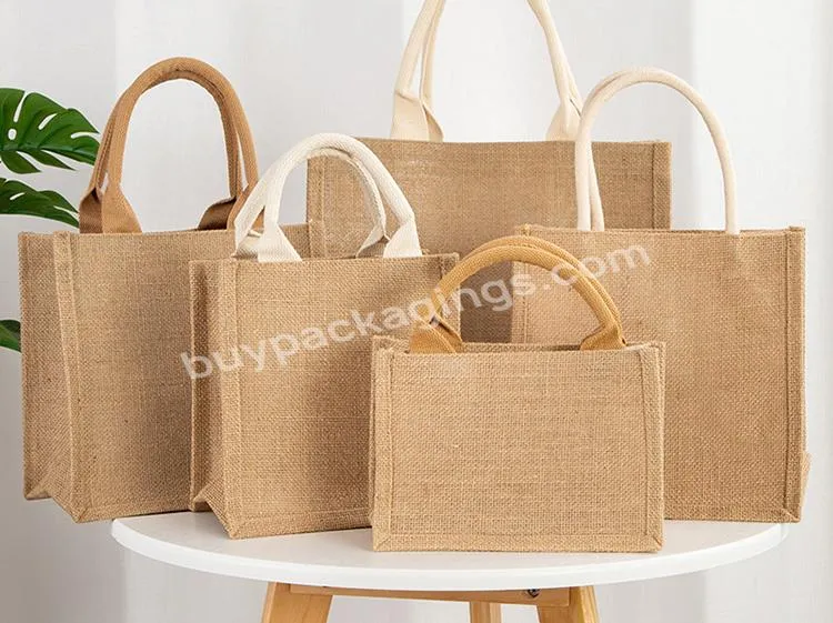 Custom Logo Eco-friendly Reusable Burlap Grocery Bag Women Shopping Gifts Tote Bag Natural Jute Wholesale Tote Bags