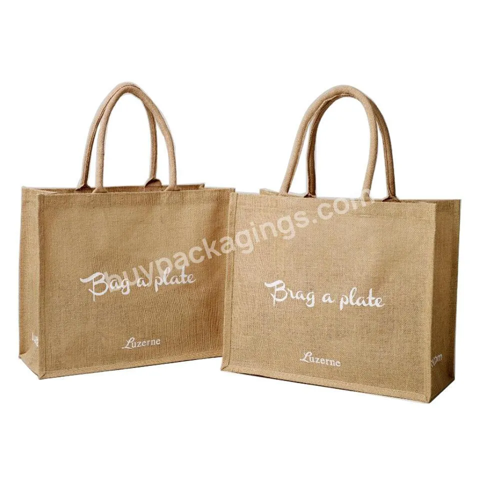 Custom Logo Embroidery Jute Hessian Burlap Gift Drawstring Bag Soft Beige Jute Coffee Tea Packaging Bag