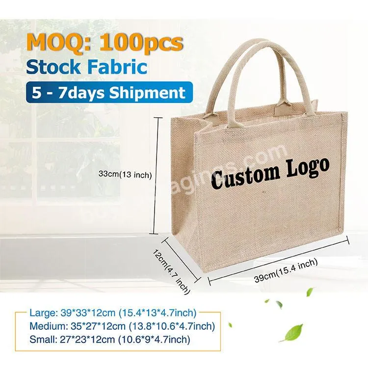 Custom Logo Embroidery Jute Hessian Burlap Gift Drawstring Bag Soft Beige Jute Coffee Tea Packaging Bag