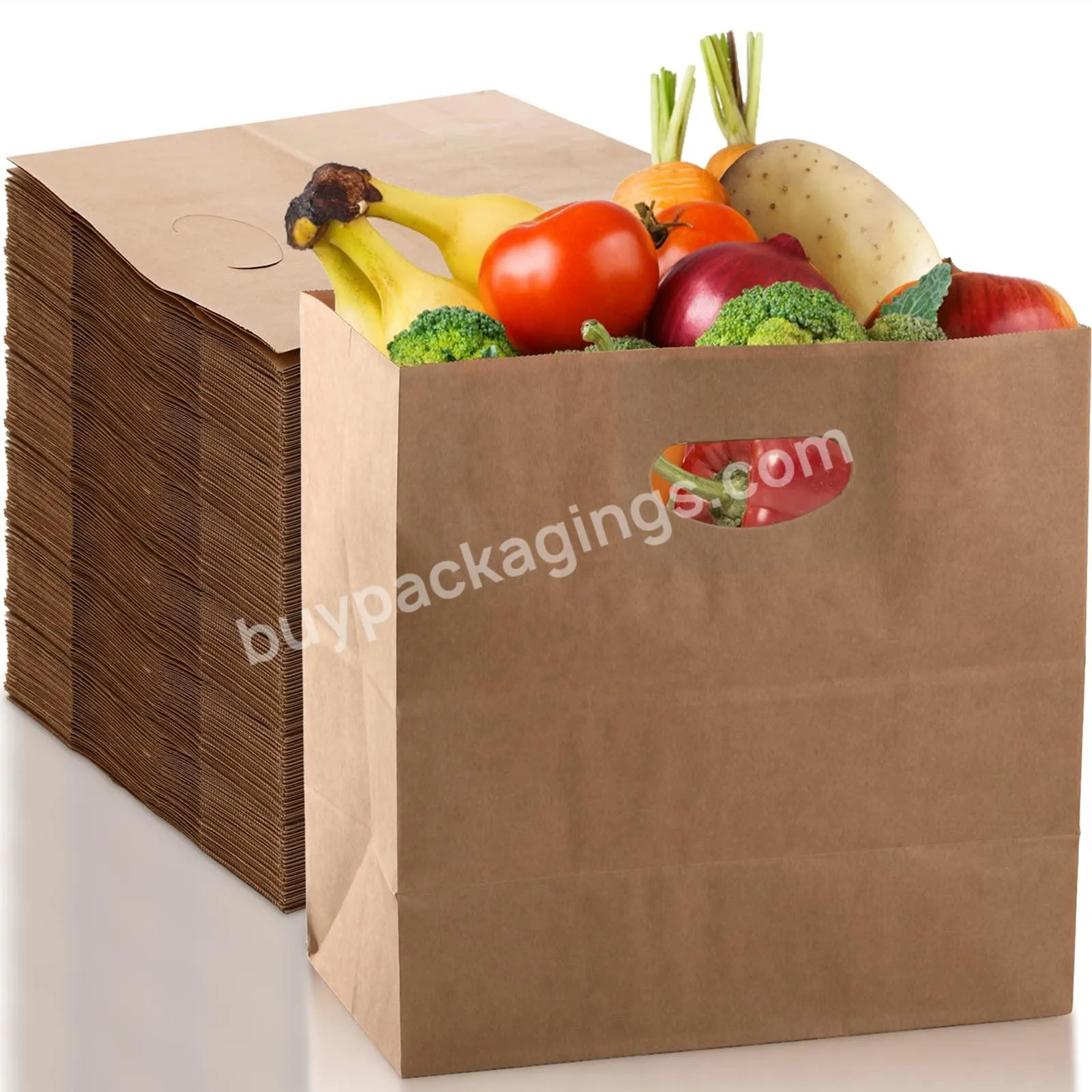 Custom Logo Kraft Paper Takeaway Die Cut Handle Paper Bag For Fast Food Packaging