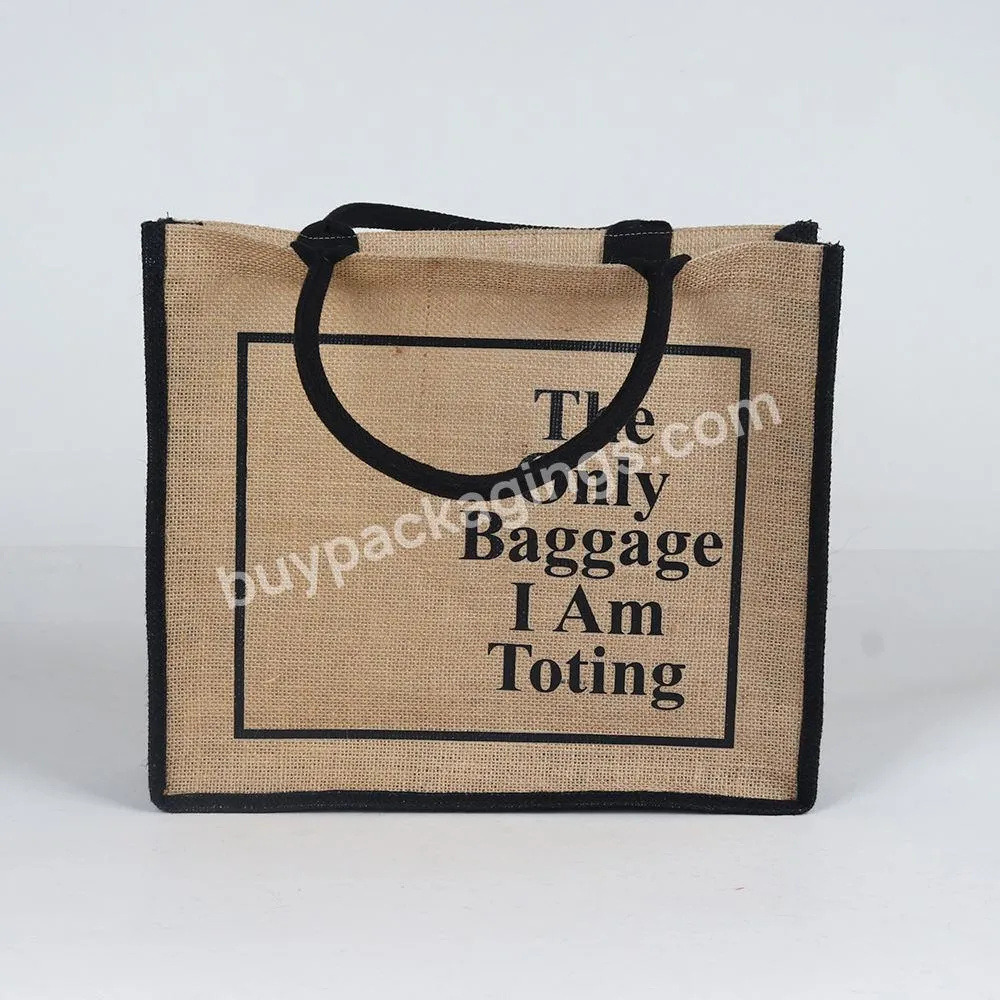 Custom Logo Large Capacity Flax Burlap Clothes Packaging Tote Promotional Linen Grocery Bag 100% Eco Friendly Jute Shopping Bags