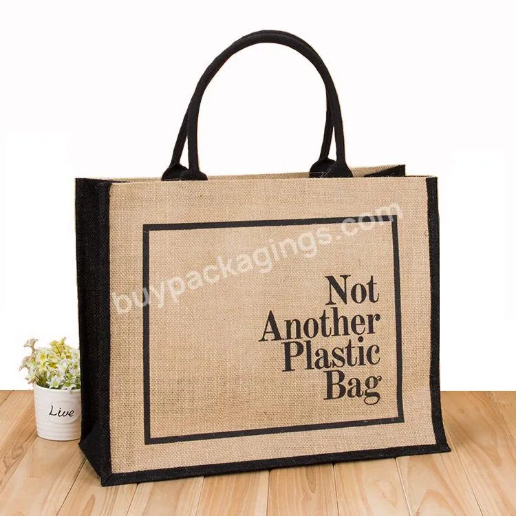 Custom Logo Large Capacity Flax Burlap Clothes Packaging Tote Promotional Linen Grocery Bag 100% Eco Friendly Jute Shopping Bags