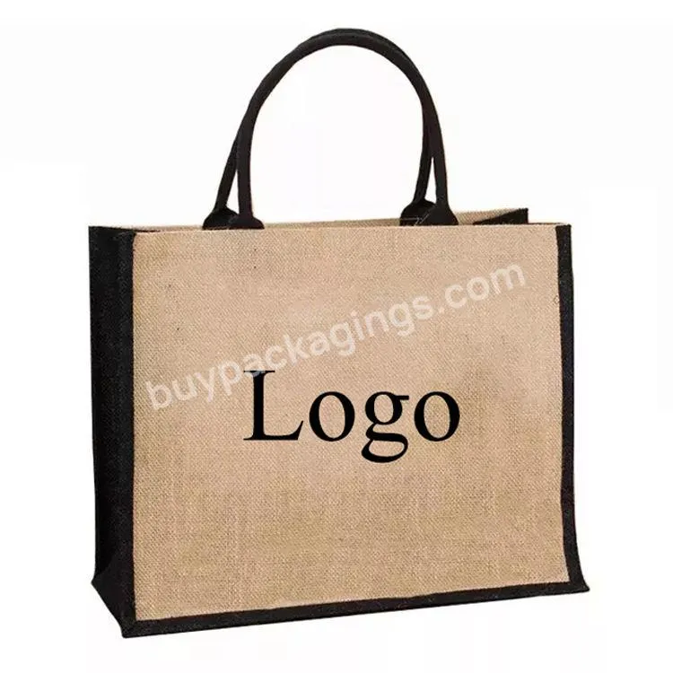 Custom Logo Large Capacity Flax Burlap Clothes Packaging Tote Promotional Linen Grocery Bag 100% Eco Friendly Jute Shopping Bags