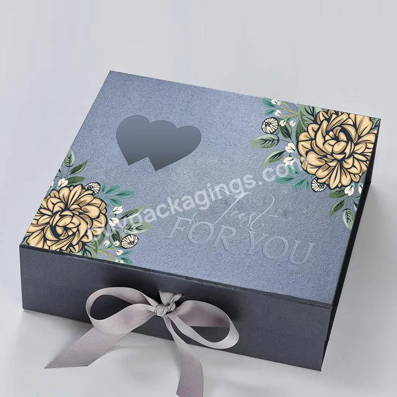 Custom Logo Large Cardboard Magnetic Lid Packaging Paper Packing Folding Rigid Ribbon Gift Box
