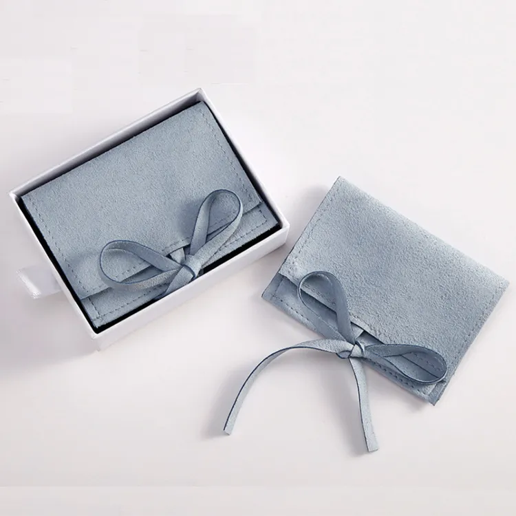 Custom Logo Luxury Jewelry Pouch Box Packaging Microfiber Envelope Flap Package Pouch