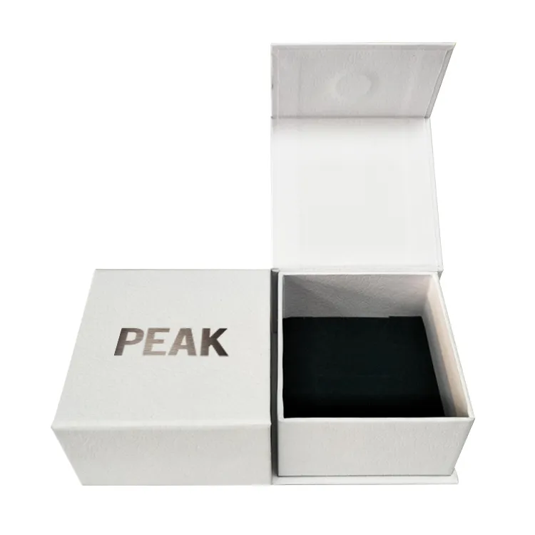 Custom Logo Magnetic White Textured Paper Jewelry Box