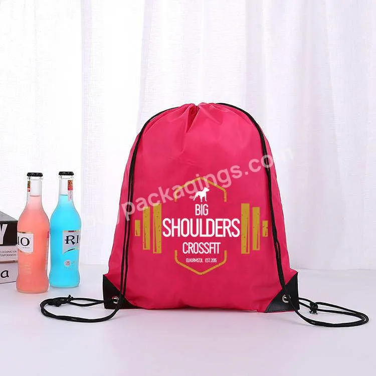 Custom Logo Nylon Draw String Bag Full Color Cinch Backpack Recycled Waterproof 210d Polyester Drawstring Bag