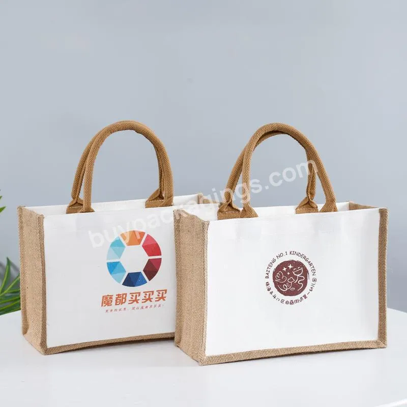 Custom Logo Print Eco Reusable Grocery Women Hand Beach Shopping Tote Jute Bag