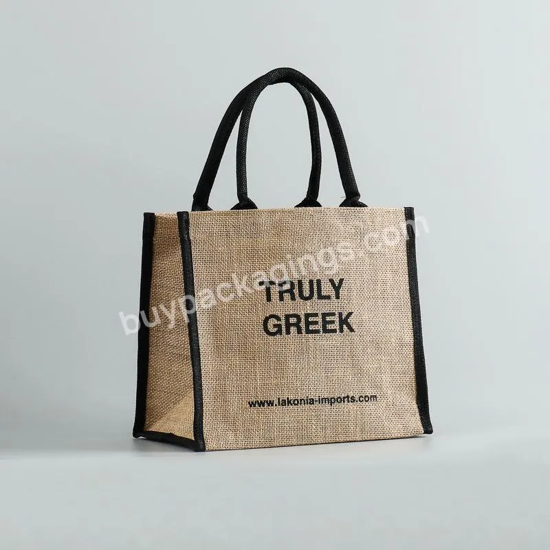 Custom Logo Print Grocery Handle Beach Shopping Jute Tote Bag