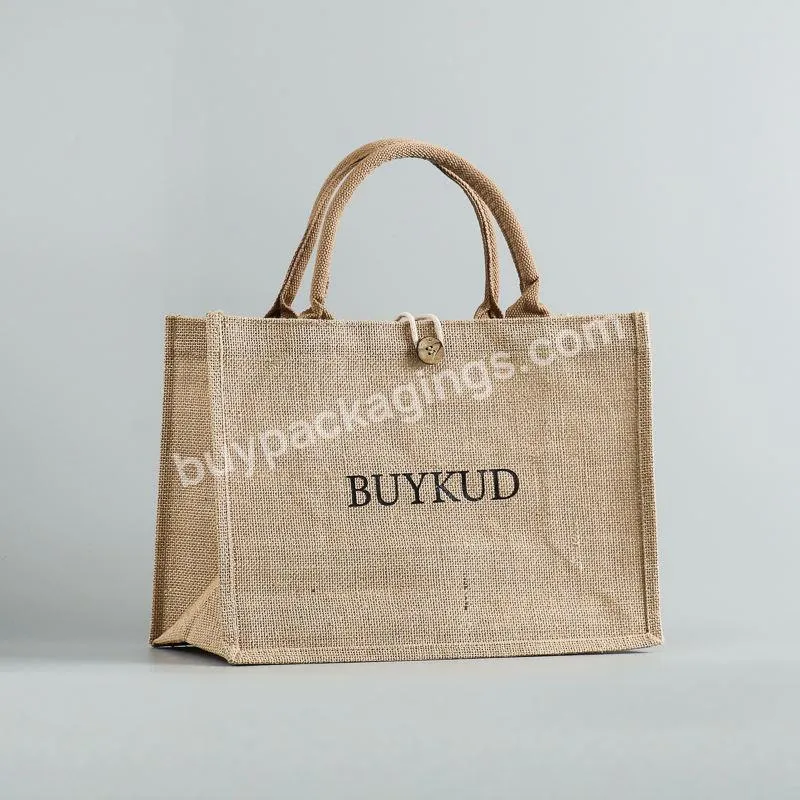 Custom Logo Print Grocery Handle Beach Shopping Jute Tote Bag