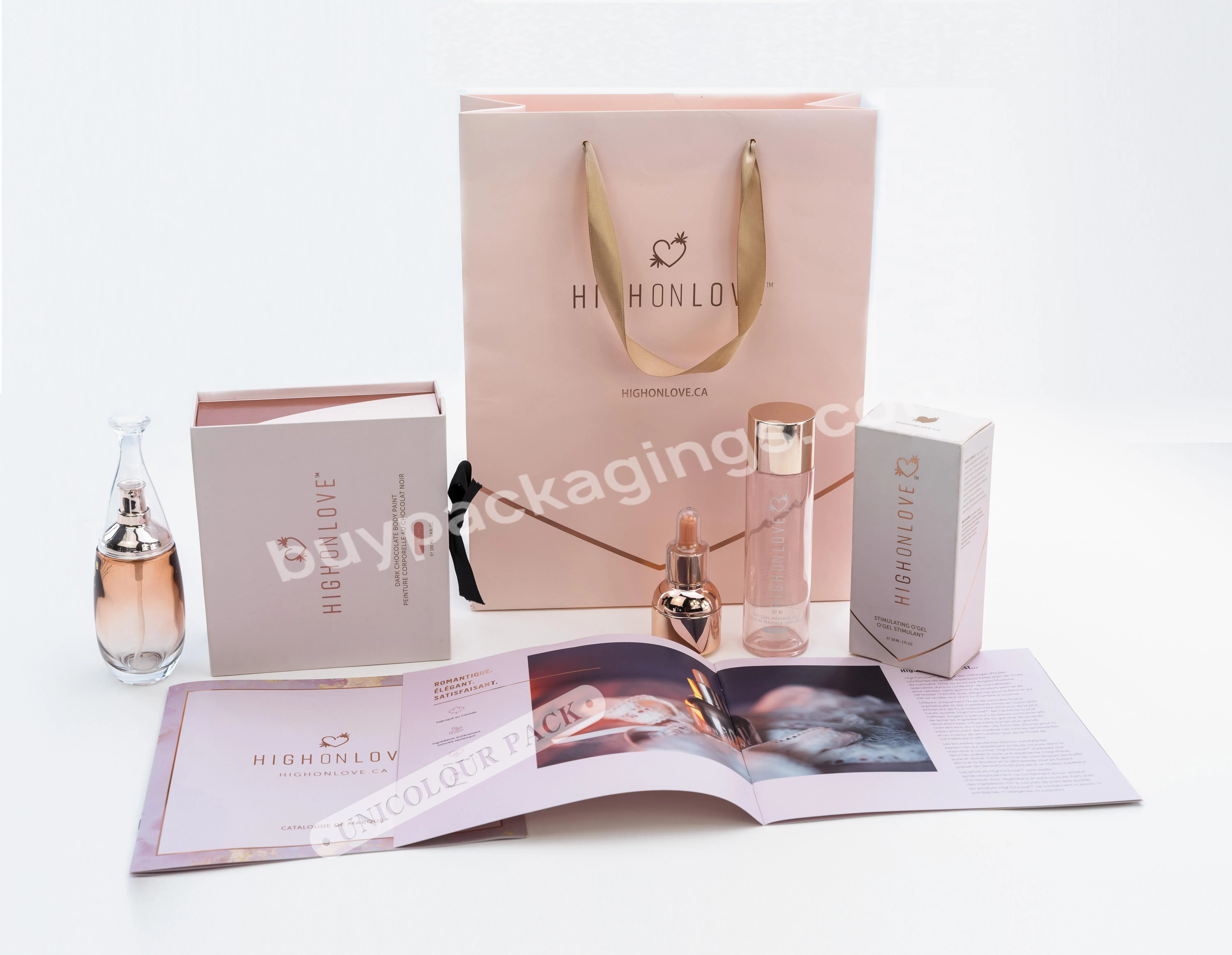 Custom Logo Printed Blush Pink Cosmetic Box And Bag Gift Set Packaging