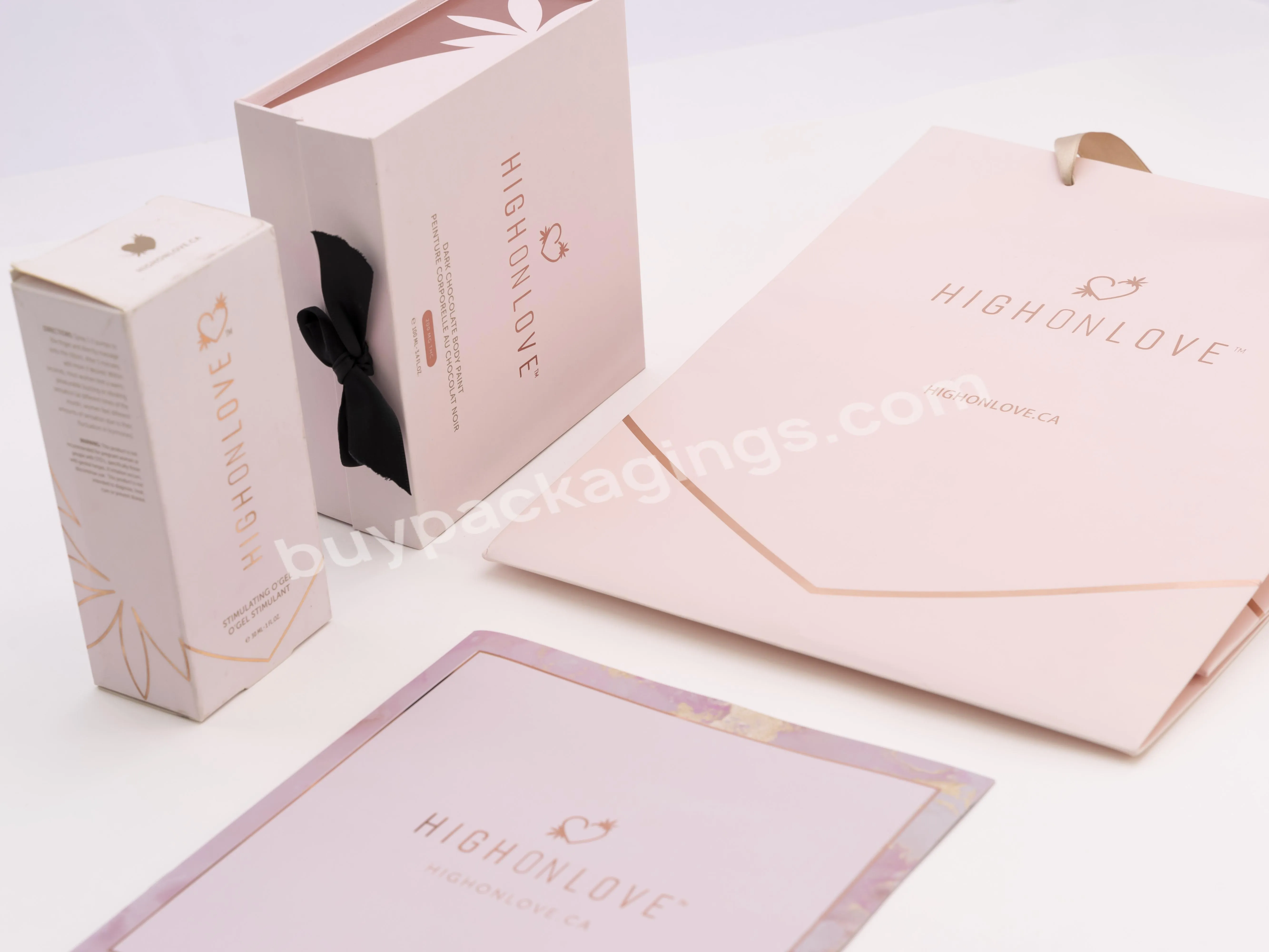 Custom Logo Printed Blush Pink Cosmetic Box And Bag Gift Set Packaging