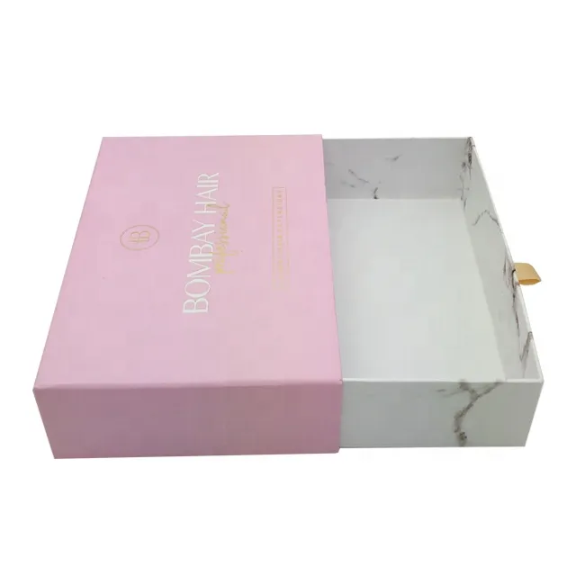 custom logo printed Handmade luxury hair extension packaging box pink marble storage cardboard drawer gift box packaging box