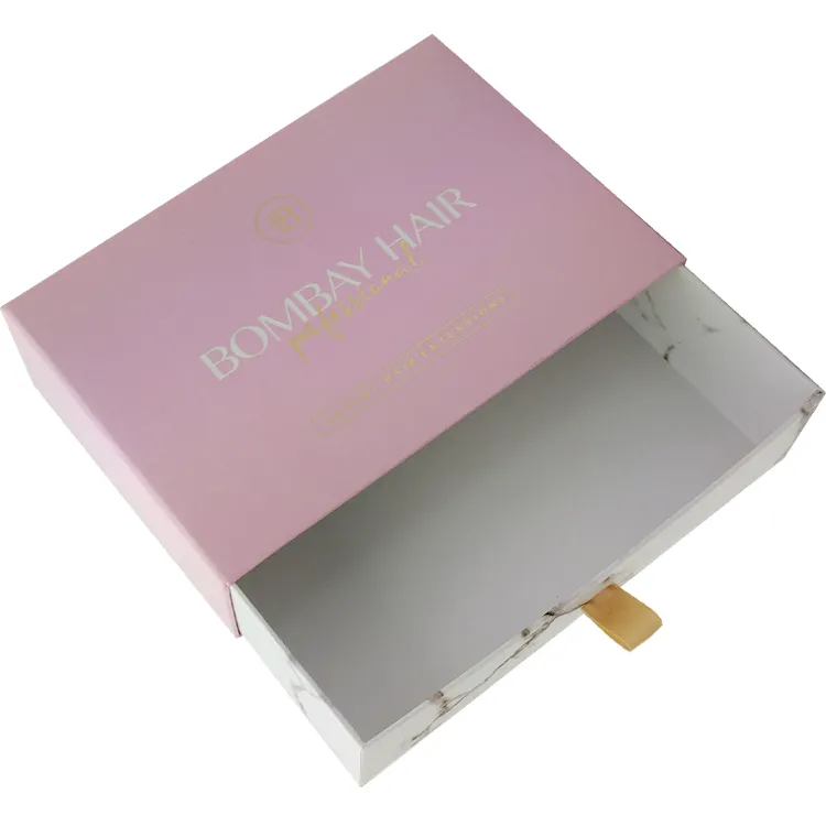 Custom Logo printed Pink marble gift Boxes Bundle Hair Extension Packaging For Wig Packing Box