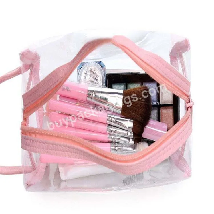 Custom Logo Printed Pink Organizer Gift Canvas Toiletry Plastic Packaging Clear Zipper Storage Pvc Travel Cosmetic Makeup Bag