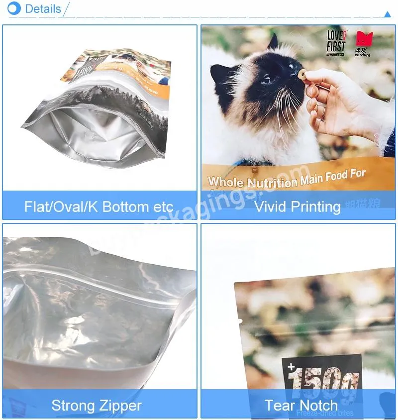 Custom Logo Printed Plastic Pet Aluminium Frosted Ziplock Resealable Pet Food Grade Packaging Stand Up Pouch Bag