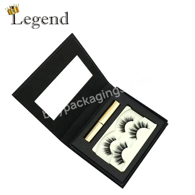 Custom Logo Printing with Mirror Tweezer Box Cosmetics Gift Set Empty Lash Magnetic Boxes Rigid Cardboard Eyelash Box Packaging