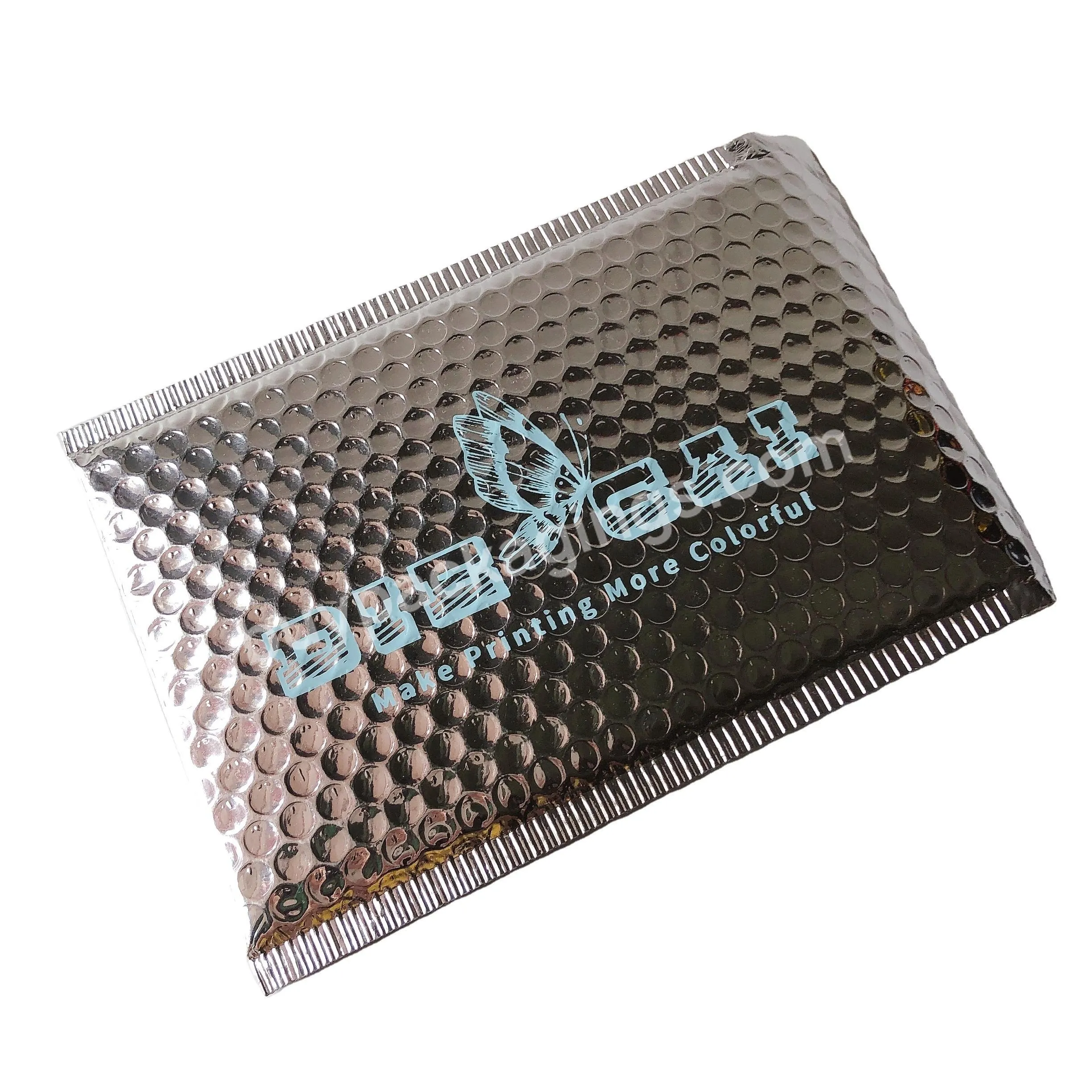 Custom Logo Recyclable Bubble Shipping Bag Sliver Metallic Bubble Padded Black Poly Bubble Mailers