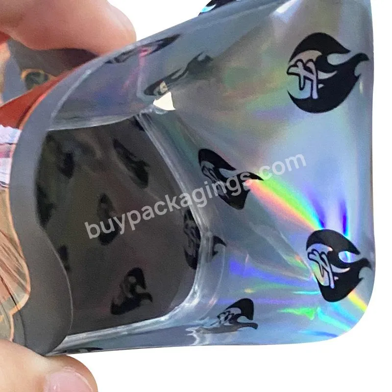 Custom Logo Resealable Holographic Matte Smell Proof Stand Up Pouch Packaging Die Cut 3.5 7 14 28 G Plastic Custom Mylar Bags
