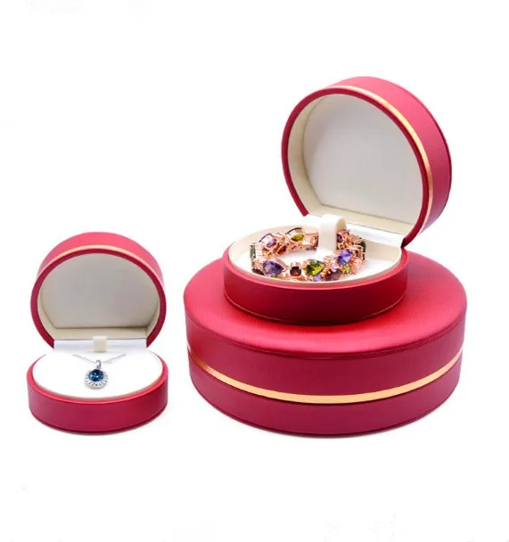 Custom Logo Semicircle Red PU Leather Luxury Jewelry Gift Box for Ornament Jewellery Gemstone