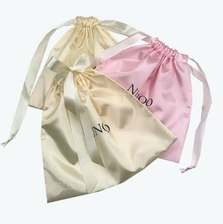 Custom logo silk satin bags hair,hair extension bags