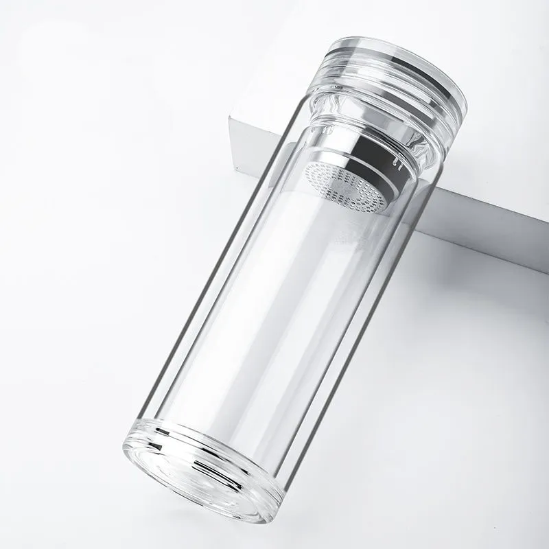 Custom Logo SingleDouble Glass Wall Clear Bottle Water Bottle With Sealing Glass Cap Screw Cap