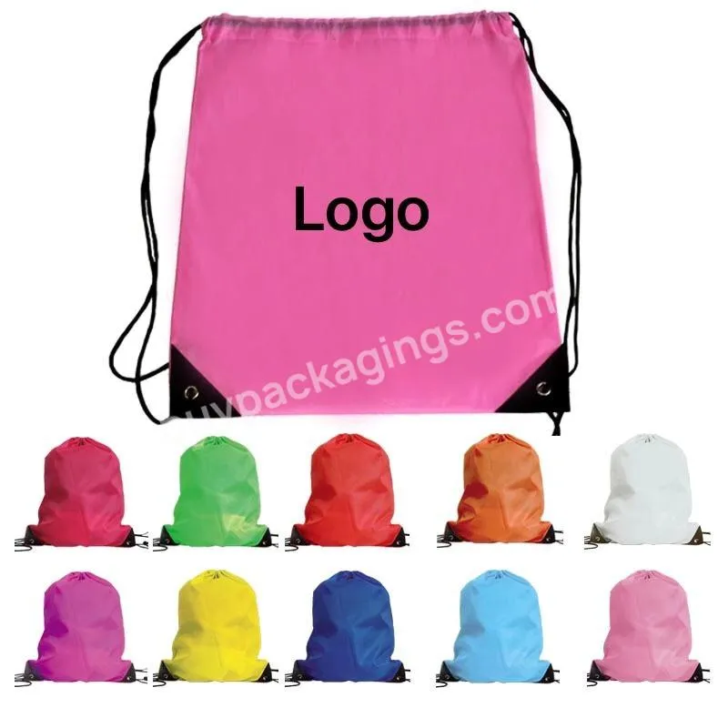 Custom Logo Sports Gym 210d Polyester Travel Black Polyester Drawstring Backpack Bag