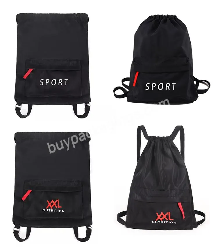 Custom Logo Waterproof Travel Sports Gym Sack Polyester Draw String Back Pack Nylon Drawstring Backpack With Zipper Pocket