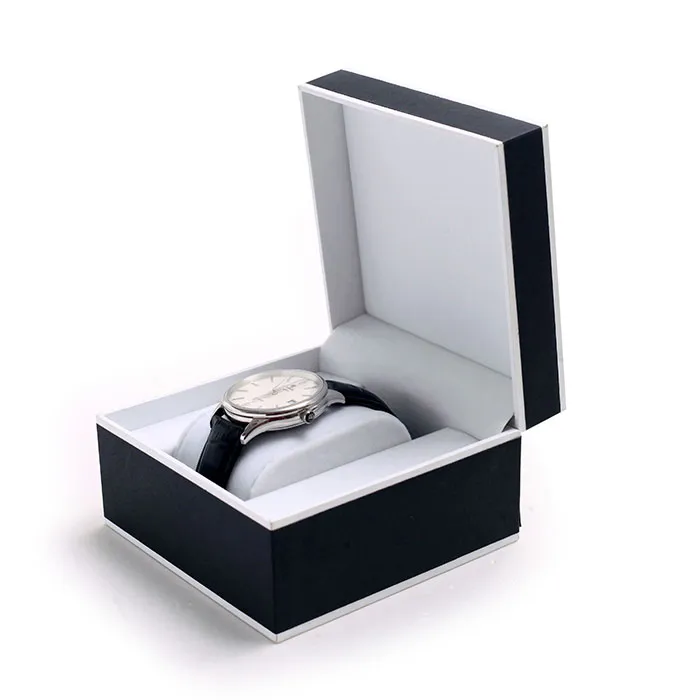 Custom Luxury Black Plastic Men Watch Packaging Box With Pillow