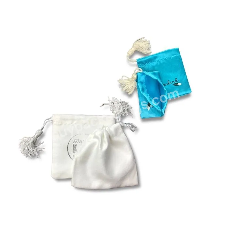 Custom Luxury Fashion White Magic High Quality Nice Sack Bag Pouch With Gold Silver Tassel Drawstring Cord Tie For Gift Jewelry