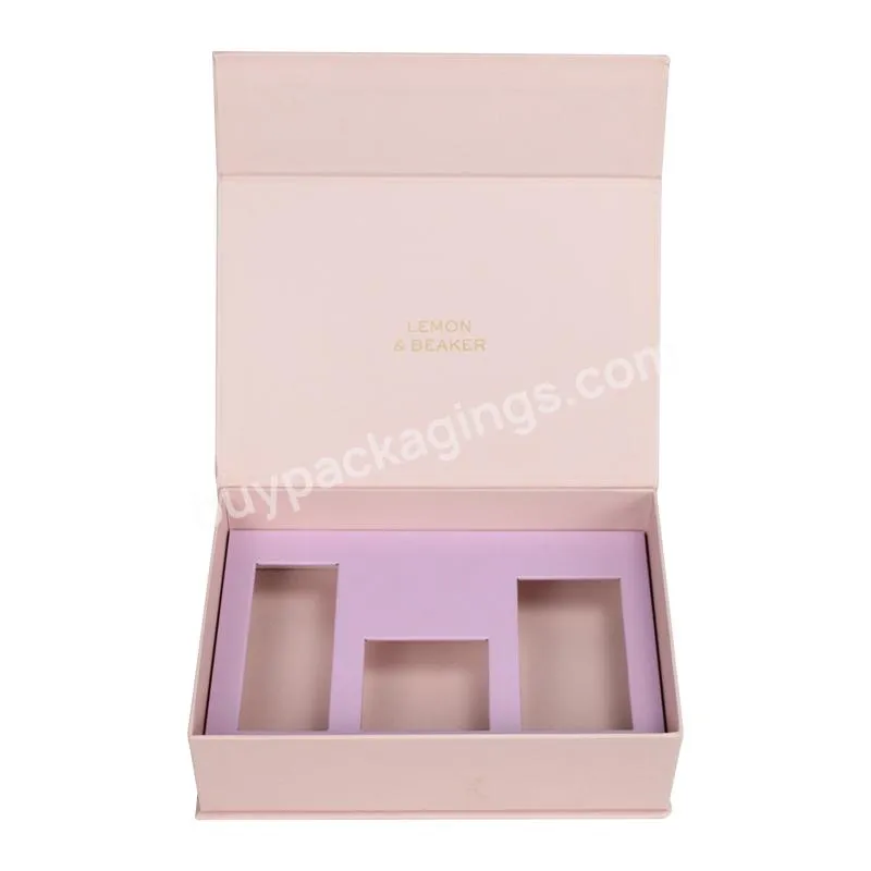 Custom Luxury Magnetic Closure Logo Printed Paper Insert Pink Solid Color Box With Magnet For Packaging