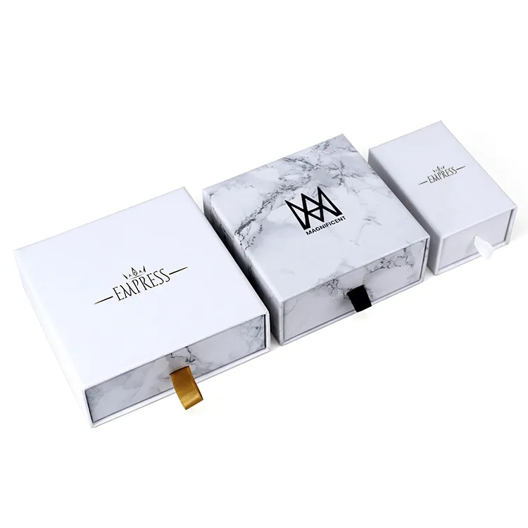 Custom luxury white Gift Box Earrings or Necklace packaging Jewelry Box with bag