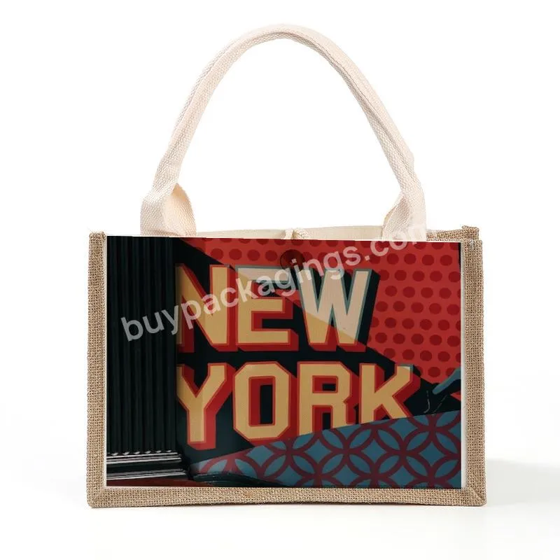 Custom Natural New Reusable Beautiful Logo Print Shopping Jute Tote Bag Wholesale Sac En Jute