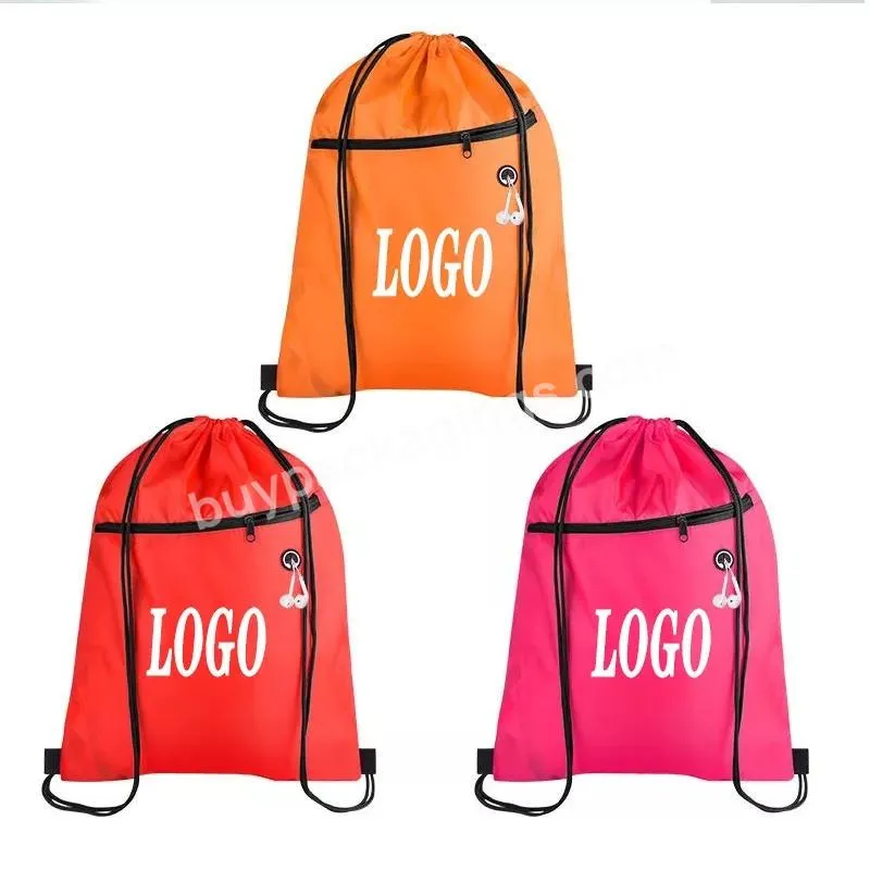 Custom Personalized Pull String Drawstring Bag With Zipper Pocket