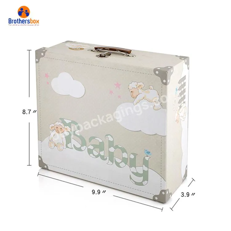 Custom Print Baby Fancy Paper Cardboard Mini Suitcase Gift Box With Handle