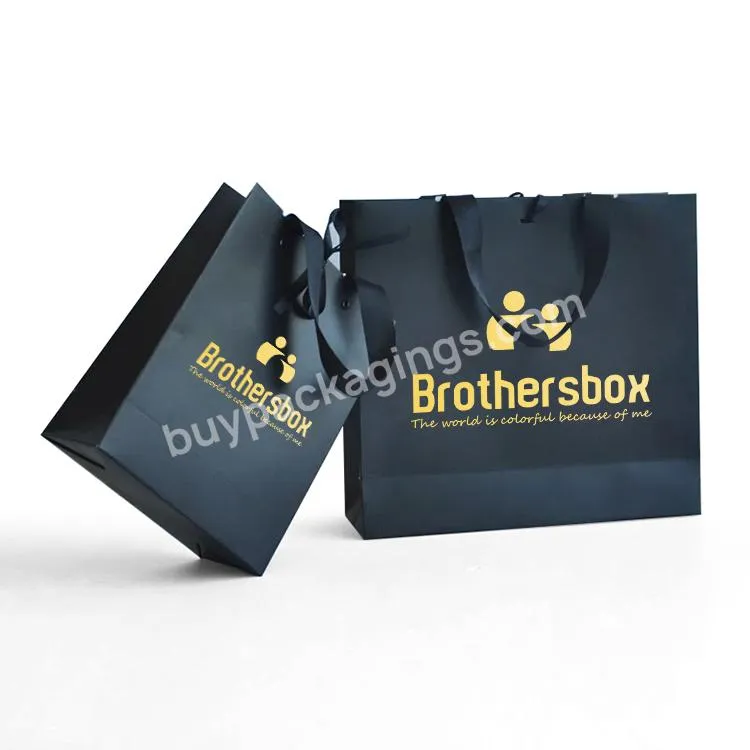 Custom Print Black Paper Shopping Gift Bag Logo With Your Own Logo