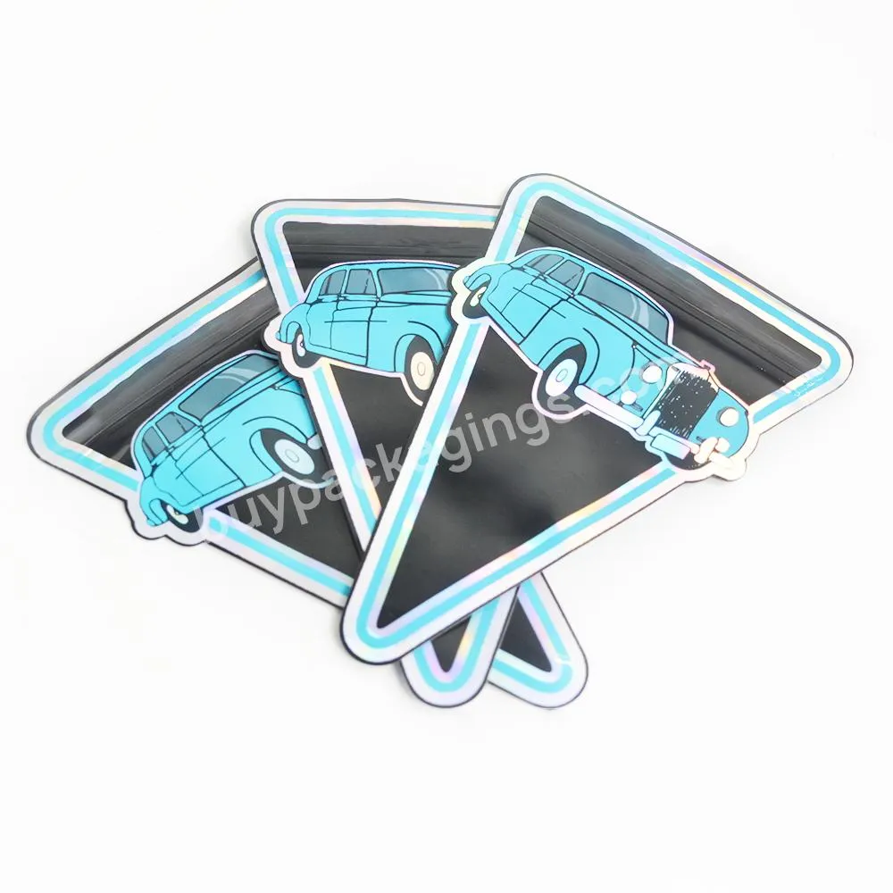 Custom Print Colored Logo Heat Seal Die Cut 1 Oz 3.5 28 G With Logo Edible Snack Holographic Triangle Shape Zip Lock Mylar Bag